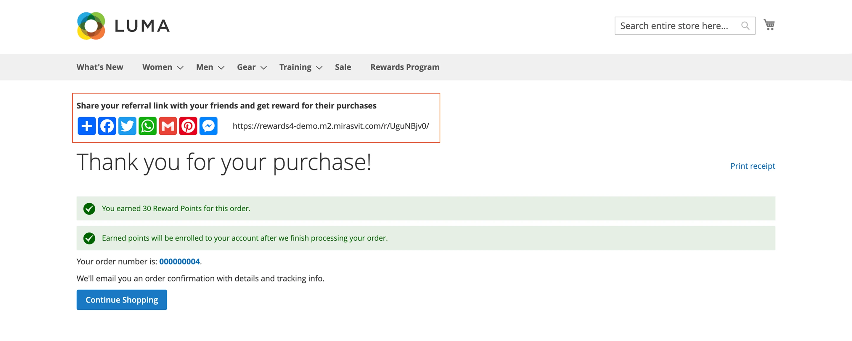 Mirasvit refer friends links for social networks