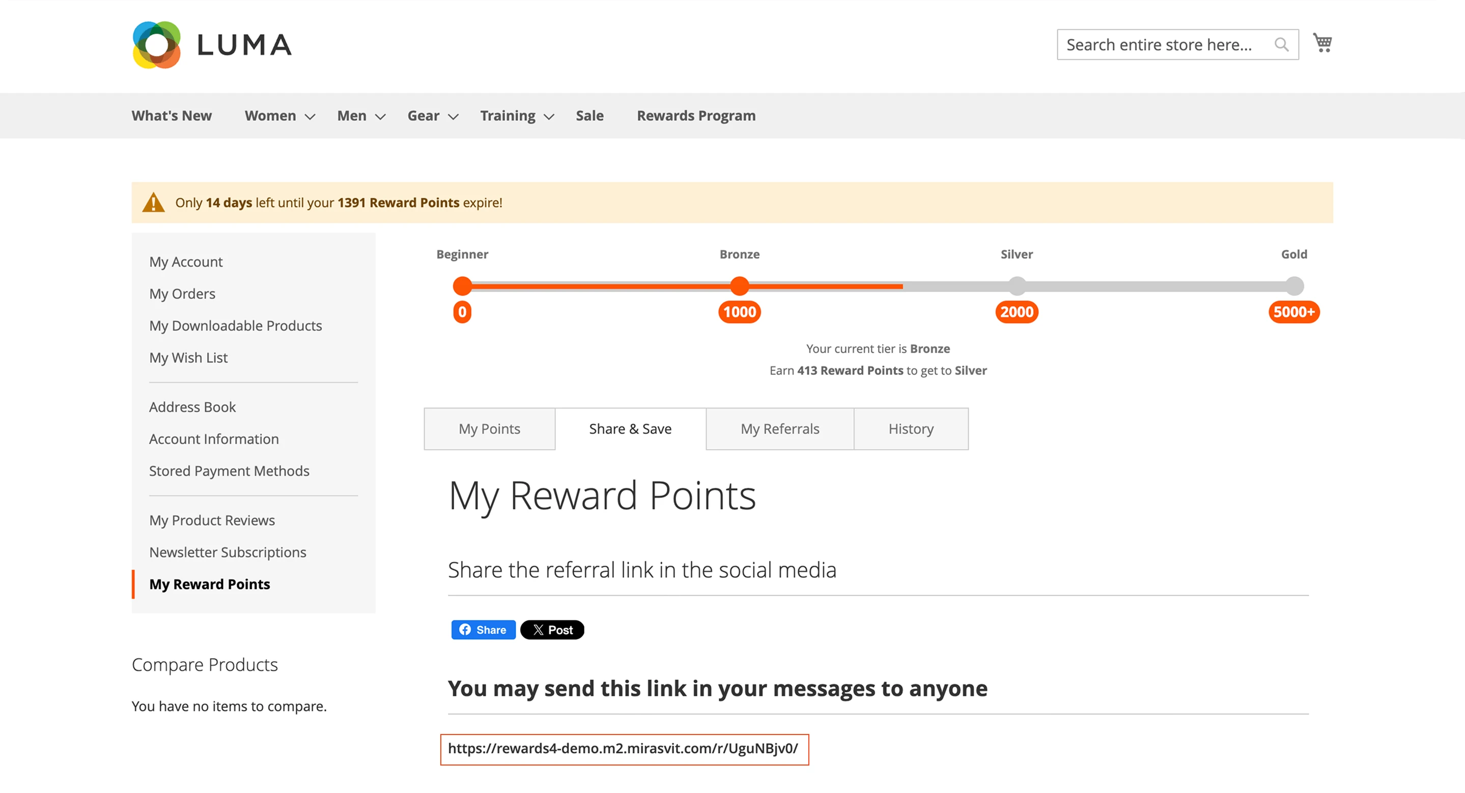 Mirasvit refer friends personal link
