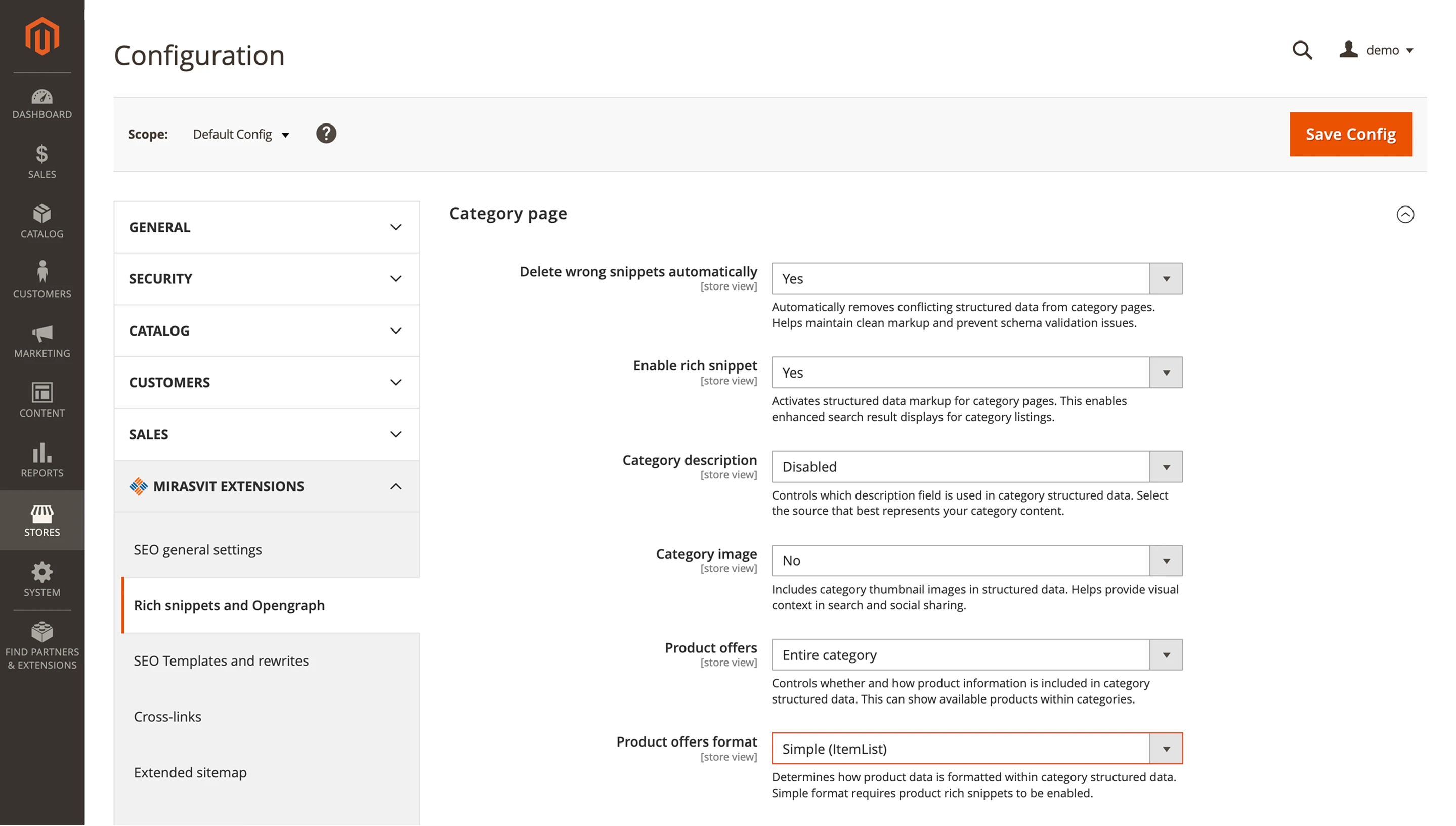 Mirasvit SEO product offers format option