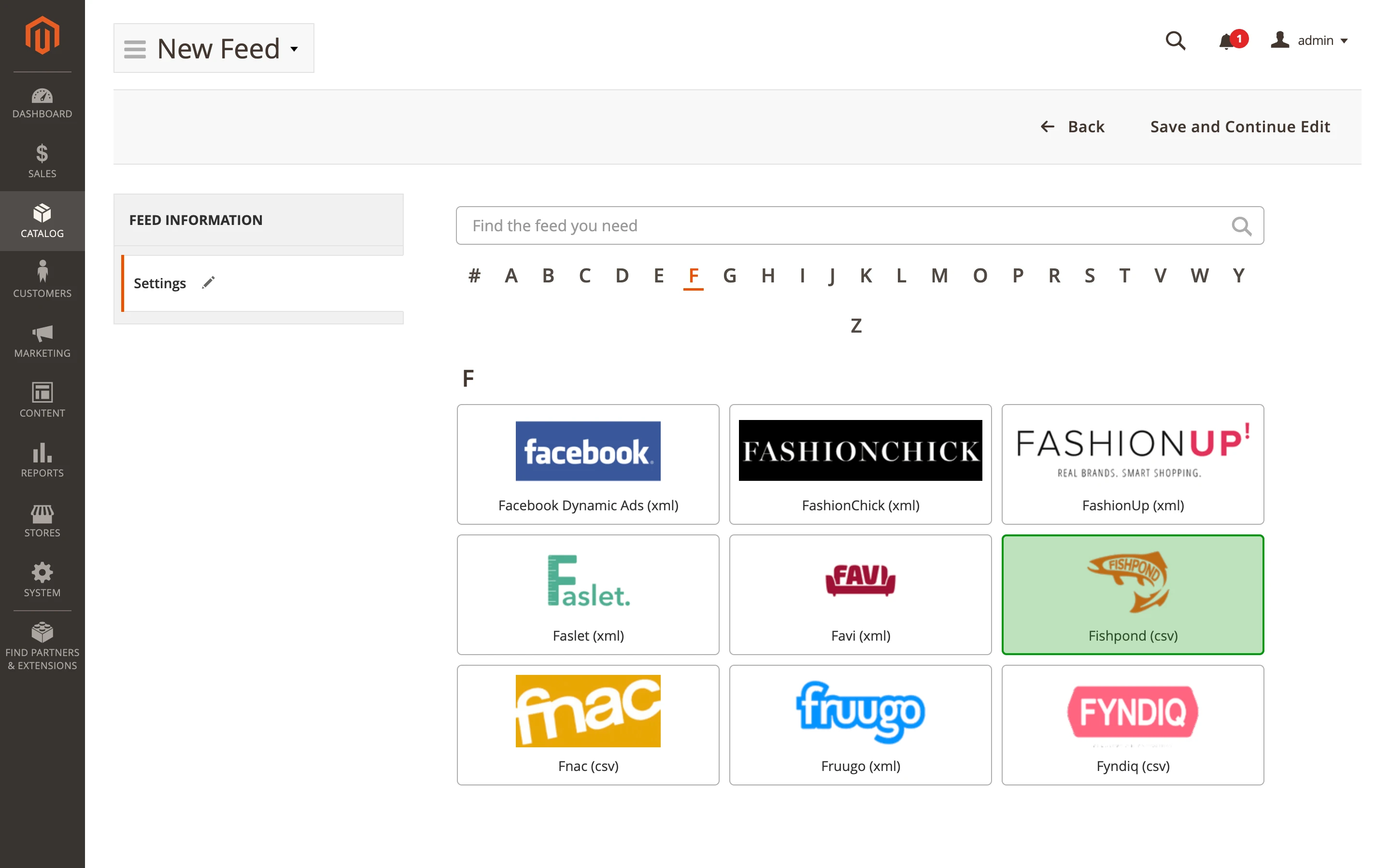 New feed template interface with filters