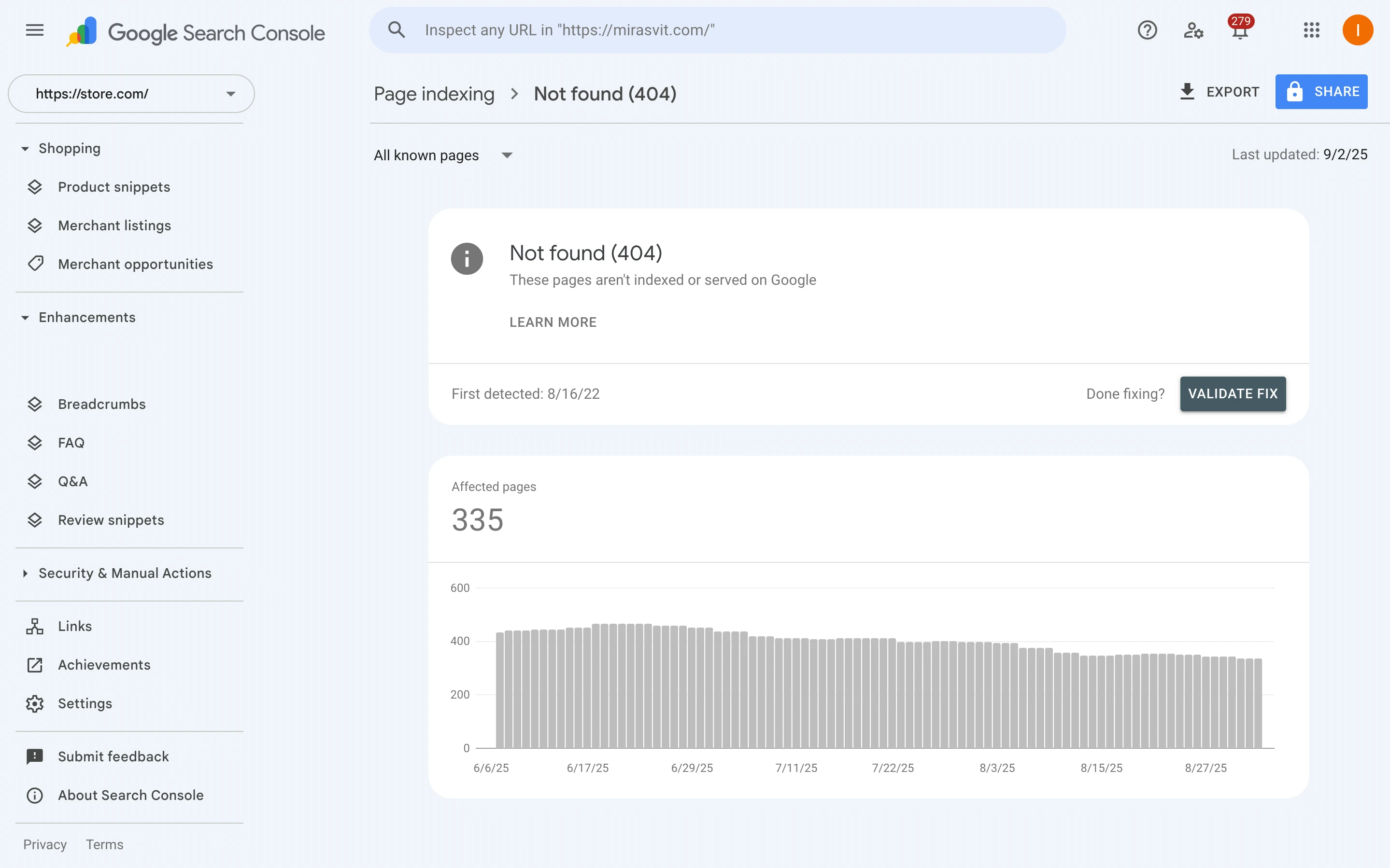 Not found page from Google Search Console