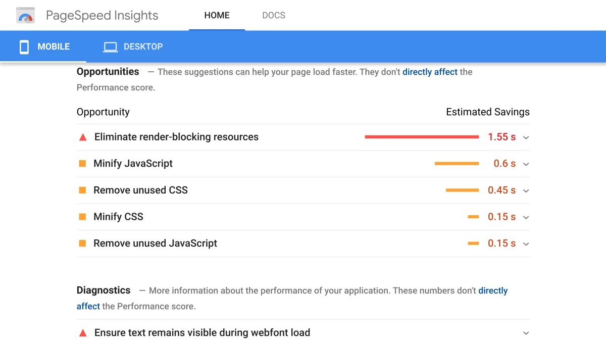 Pagespeed Insights Mobile Suggestions