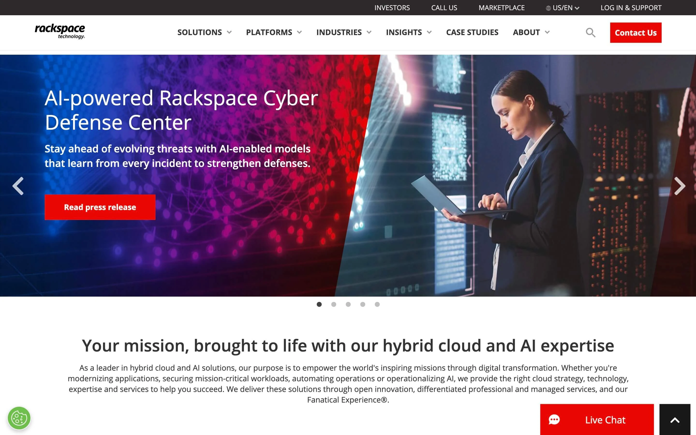 Rackspace hosting home page