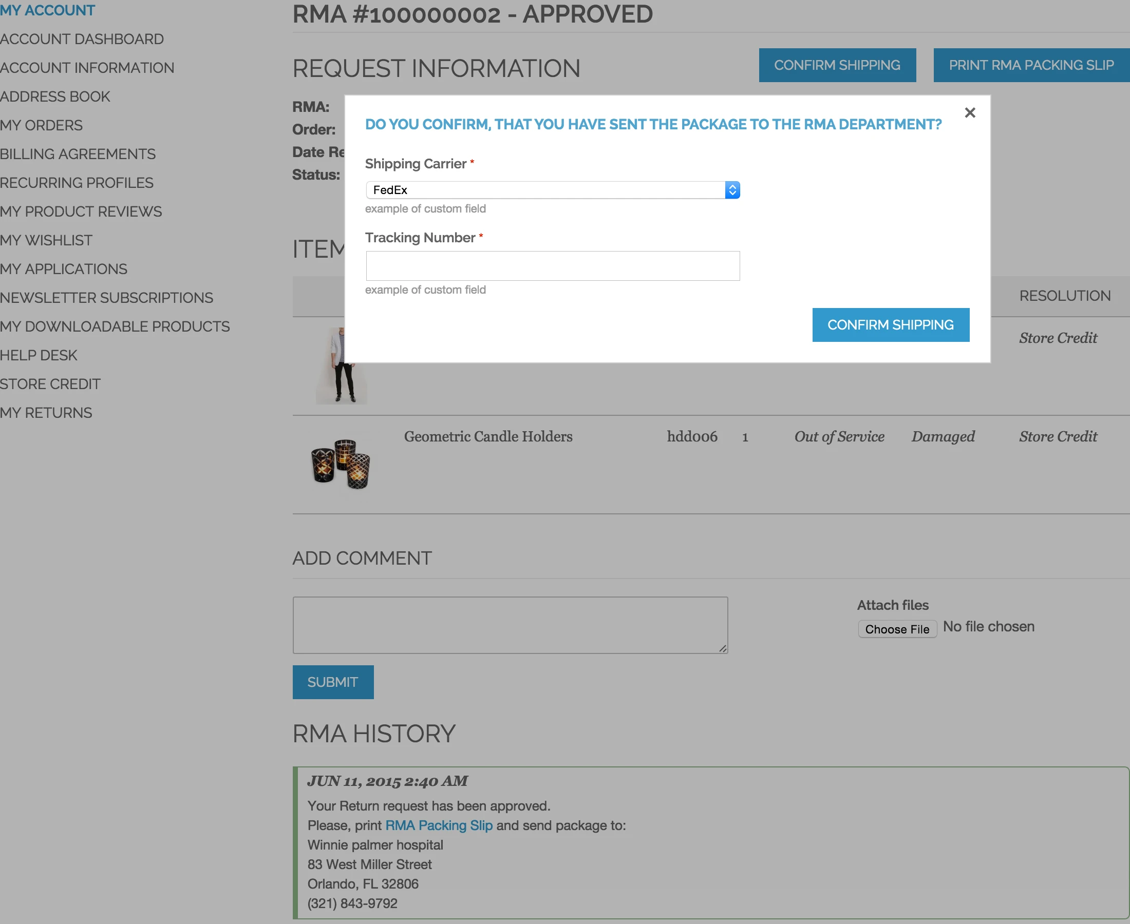 Customer RMA - Sent Confirmaiton