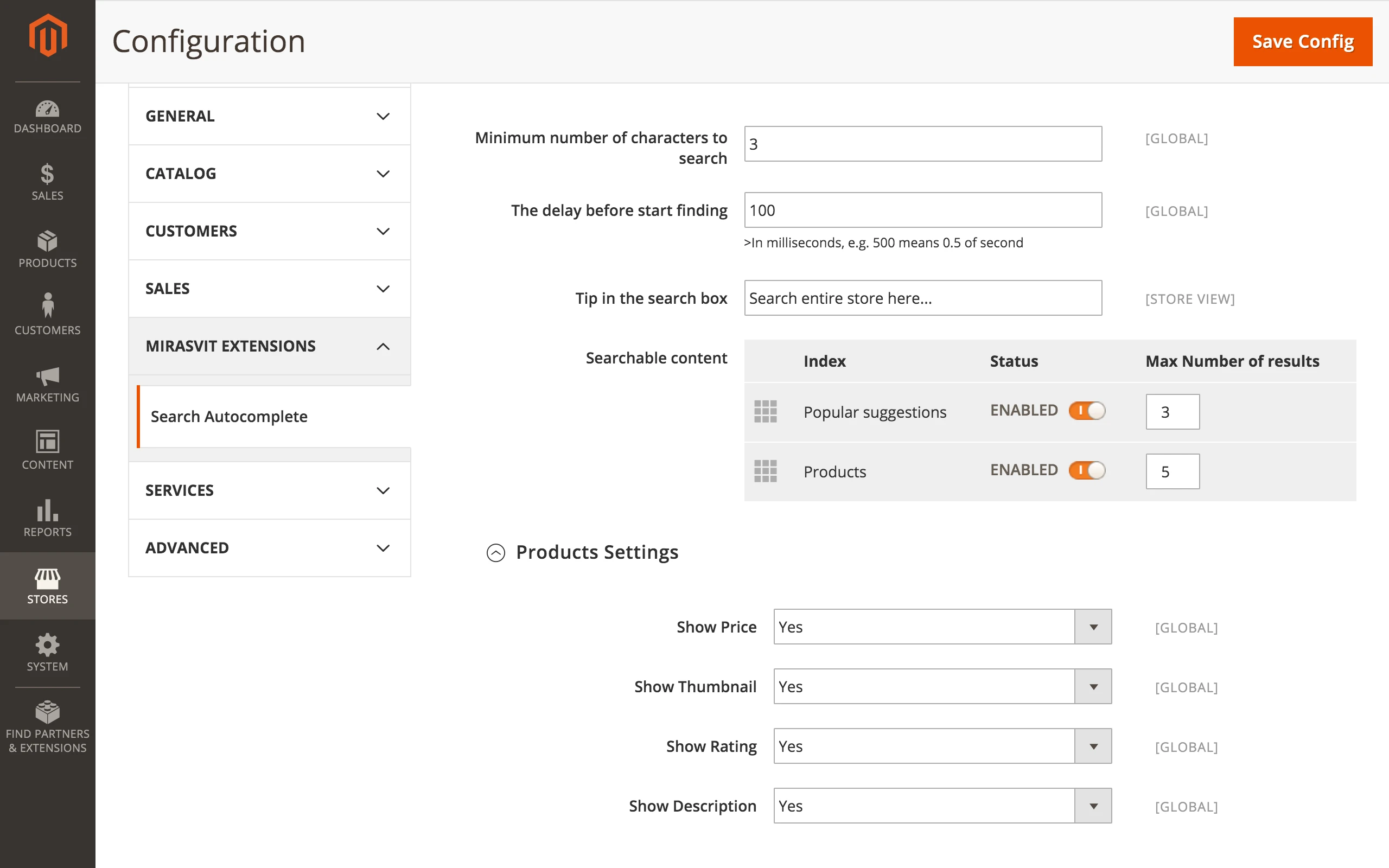 Extension Configuration