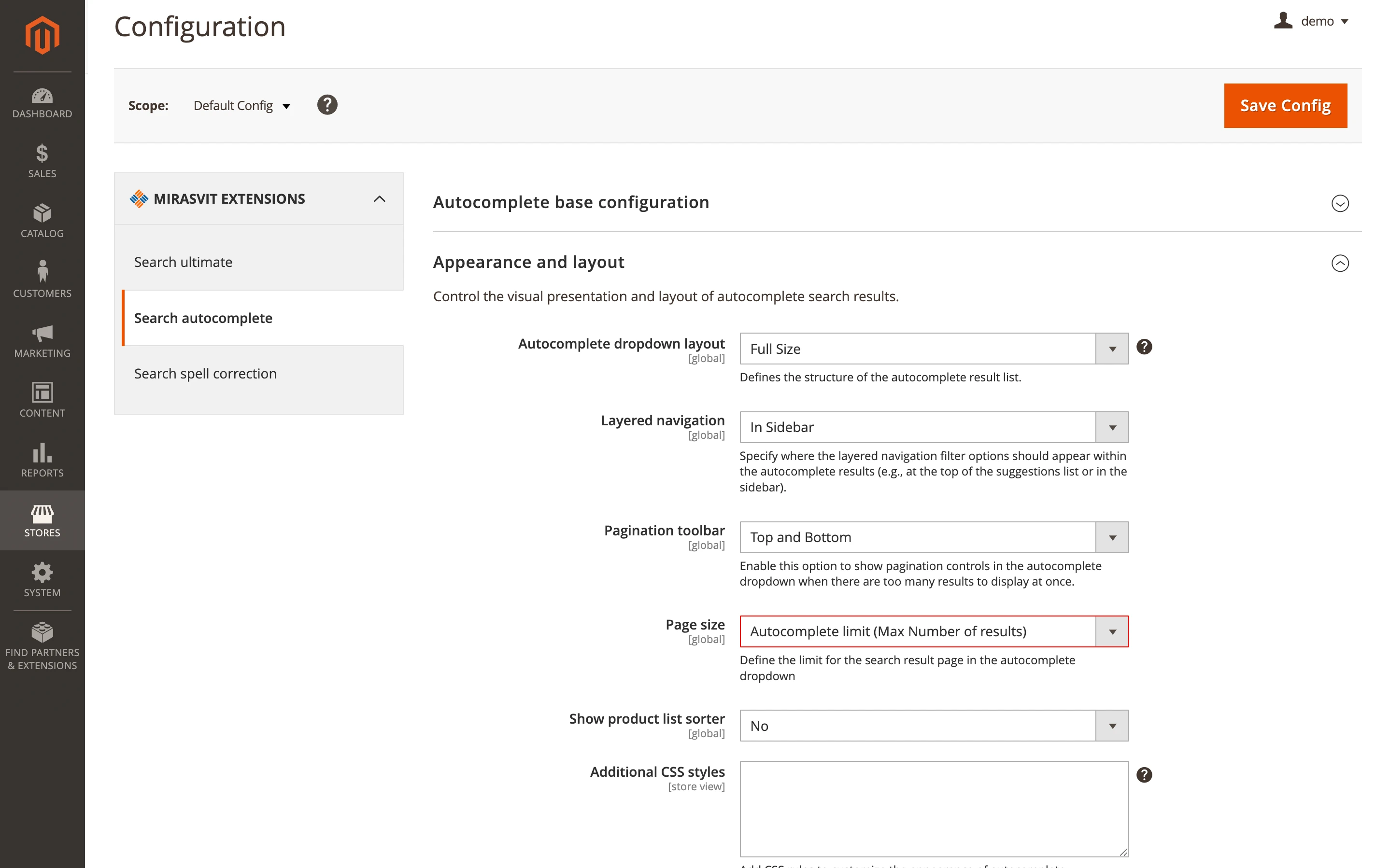 Search page size option