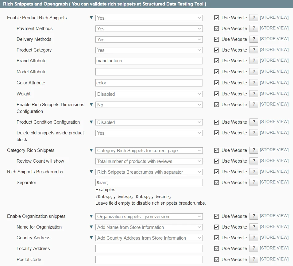 Rich snippets configuration in Advanced SEO Suite for Magento 1
