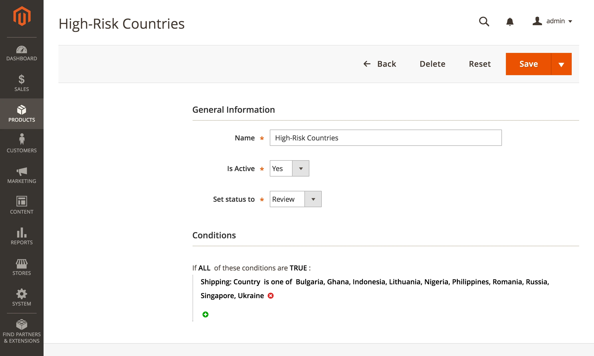 Setting up High-Risk countries.