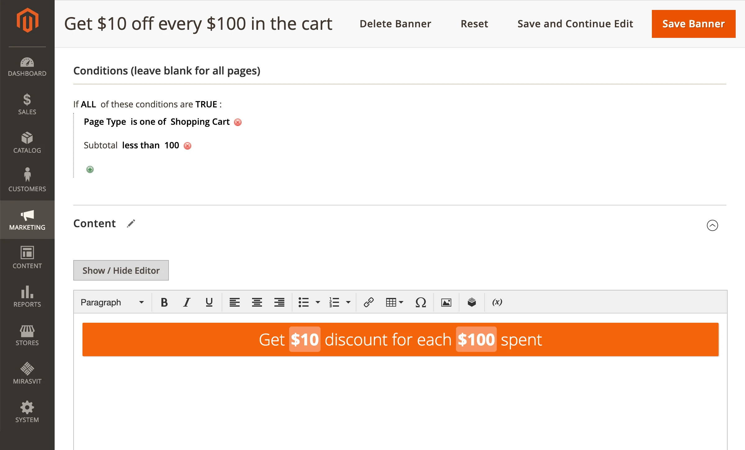 promo banner configuration