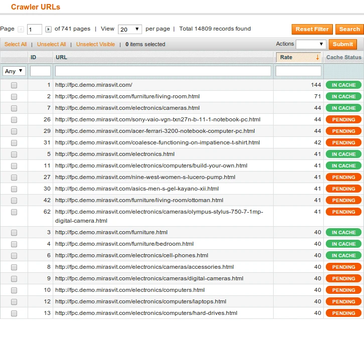 Full Page Cache Crawler URLs