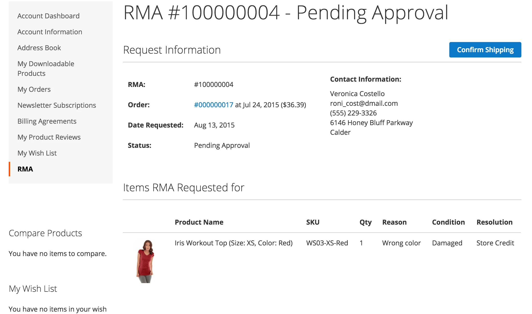 RMA Detail view - Magento2